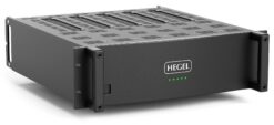 Hegel C53, C54 and C55 multichannel power amplifier, front three-quarter view