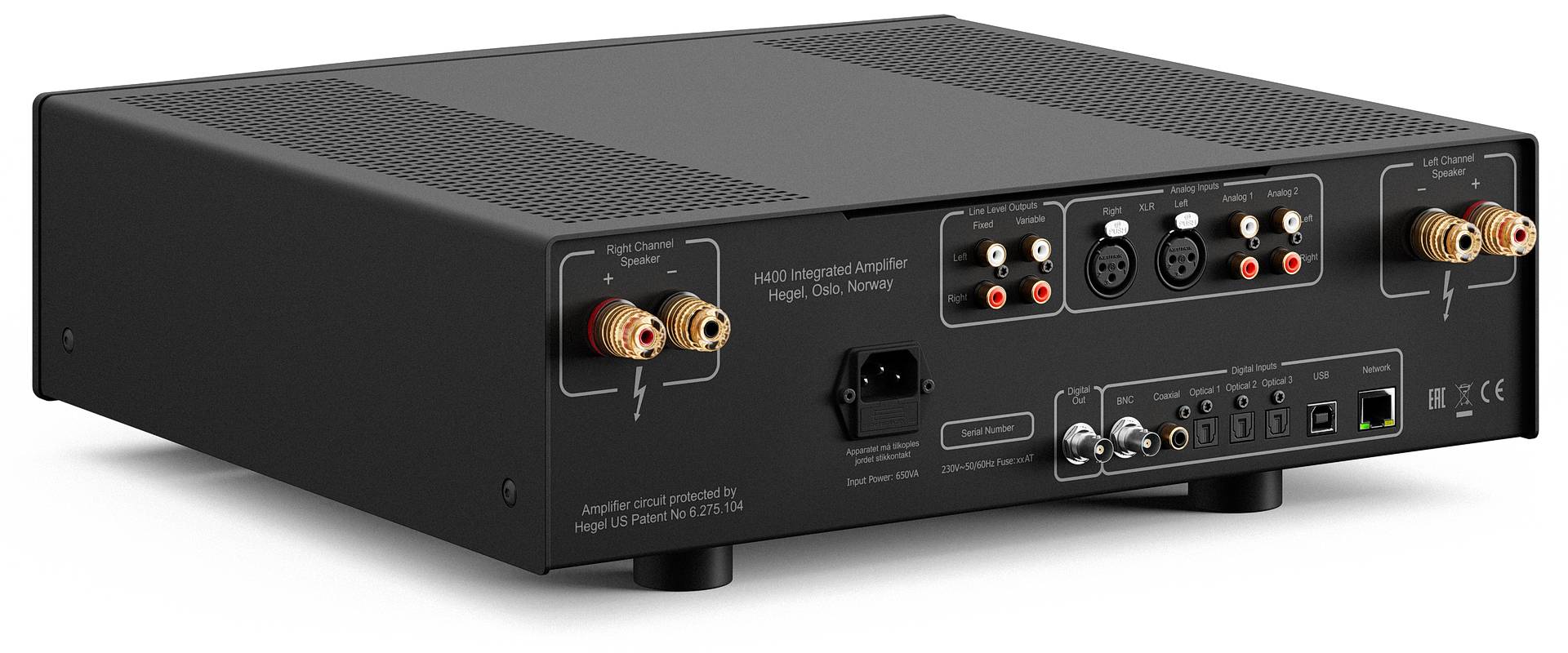 Hegel H-400 integrated amplifier rear panel connections