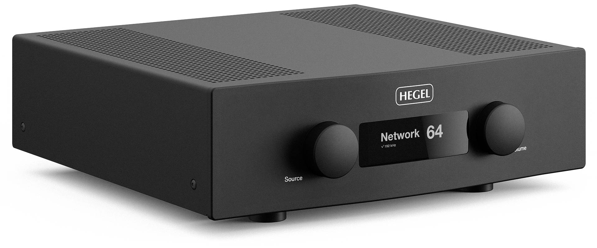 Hegel H-400 integrated amplifier, front three-quarter view