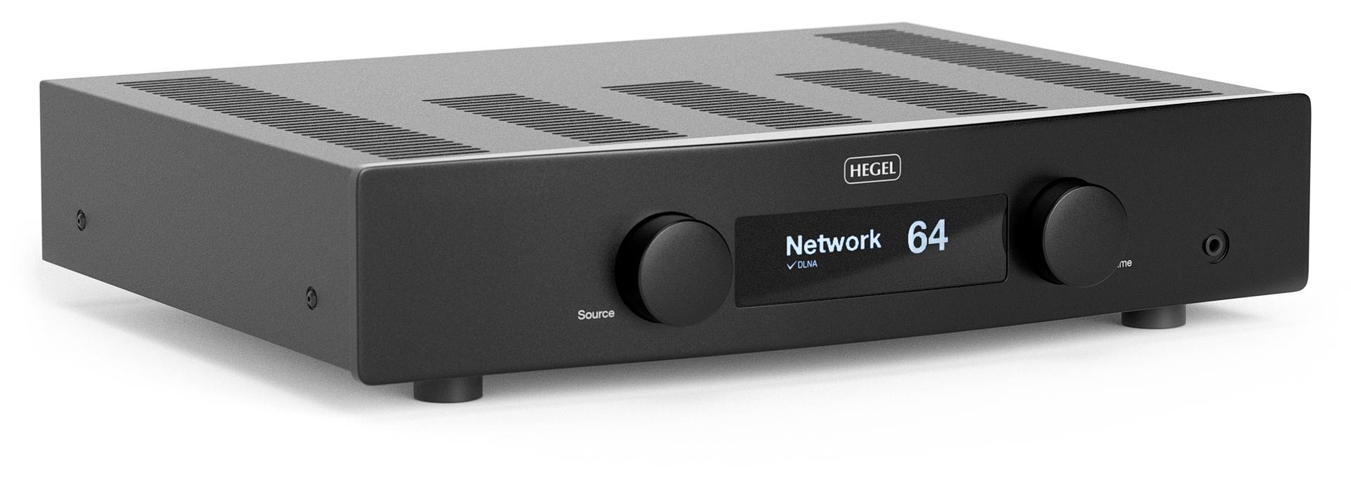 Hegel H-95 integrated amplifier, front three-quarter view