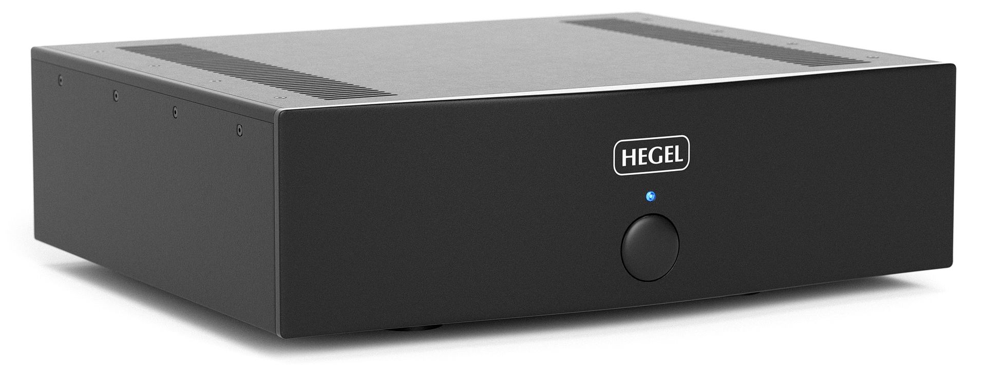 Hegel H20 power amplifier, front three-quarter view